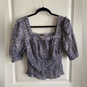 Floral Square Neck Puff Sleeve Crop Top